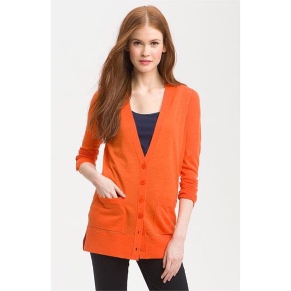J Crew Orange Whisper Linen Cardigan 